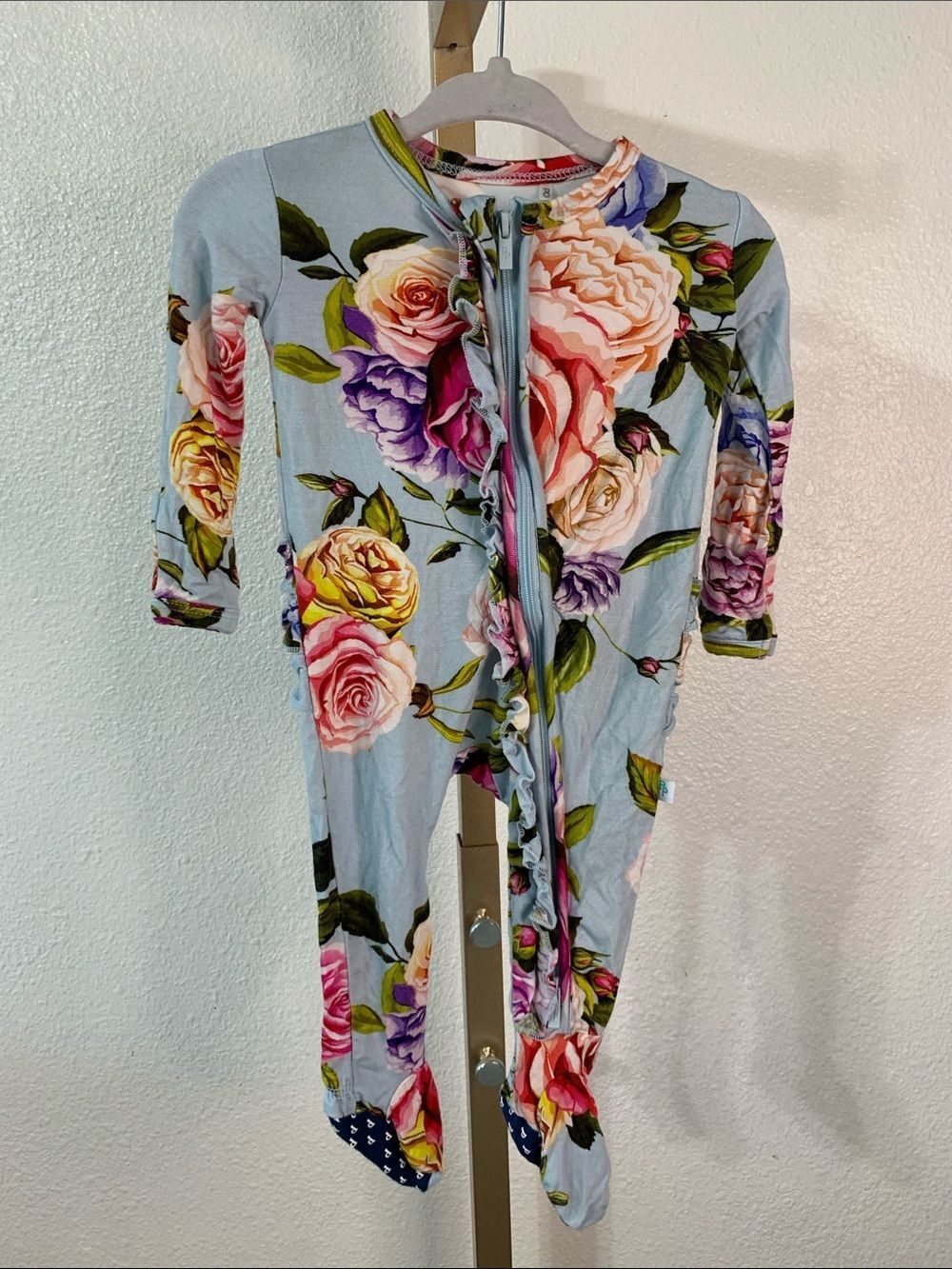 Posh Peanut- Bamboo Floral Print Baby One-Piece Zipper Romper - 0-3M